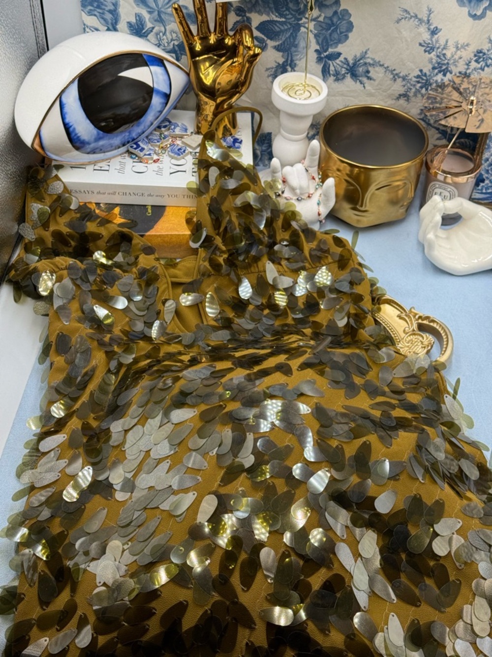 🆕 MISHA COLLECTION 🧿 NWOT Sapphire Sequins Maxi Dress, Olive - Sz L US 8 - Picture 15 of 16